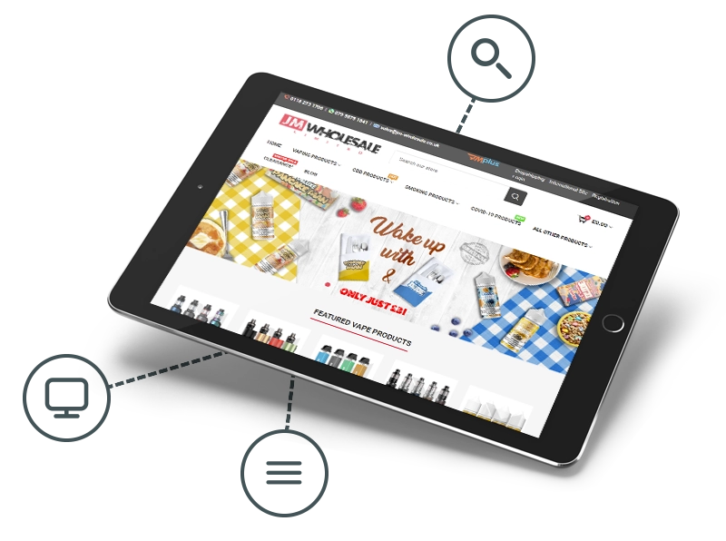 JM Wholesale website in a tablet