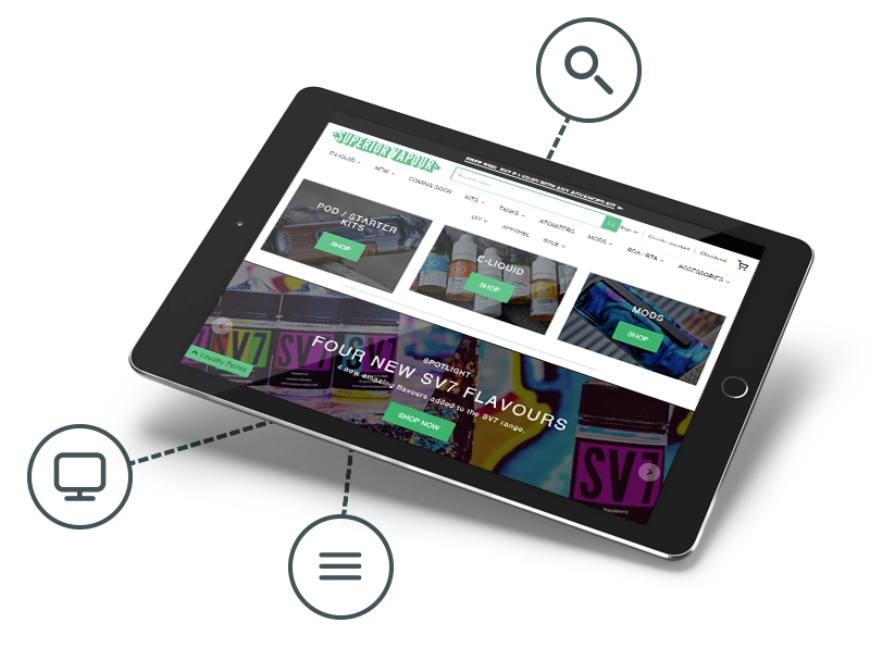 Superior Vapour website in a tablet