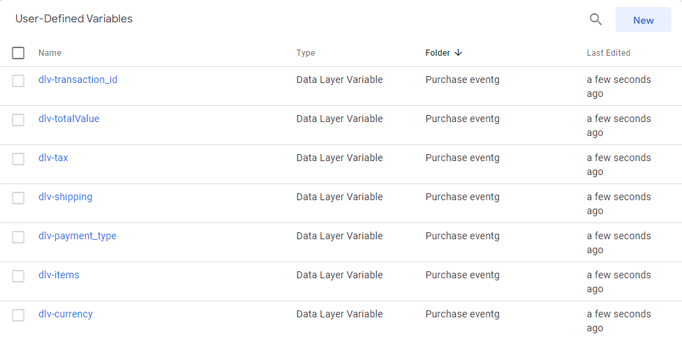 Purchase Data layer Variables