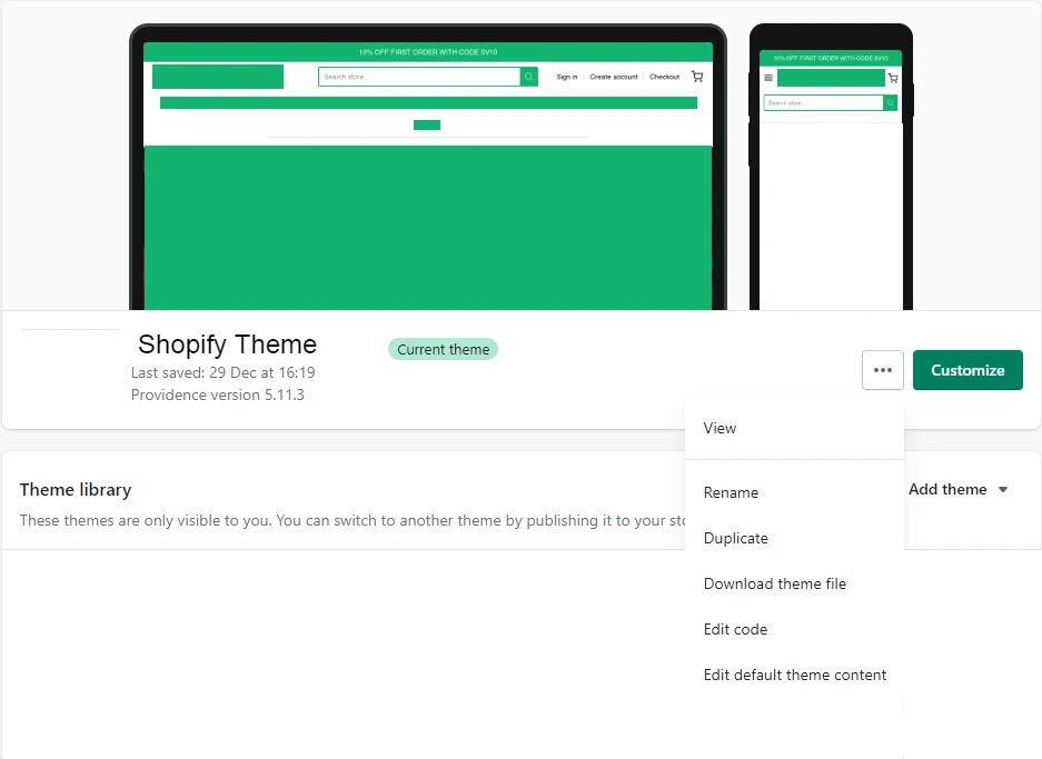 Shopify Edit Theme Code