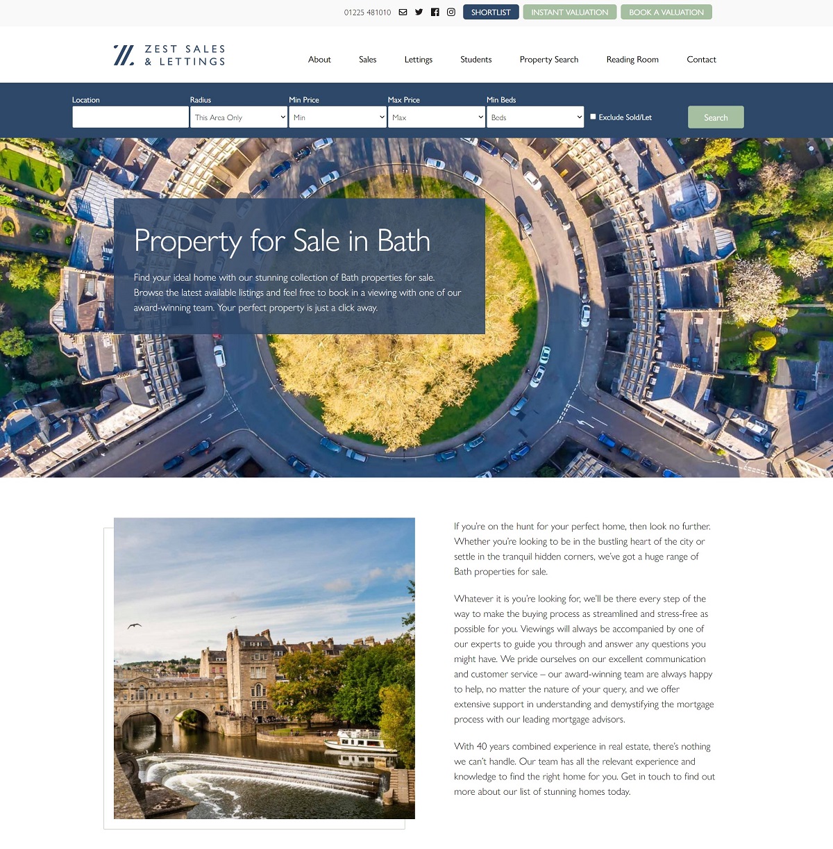 Zest Properties in Bath webpage