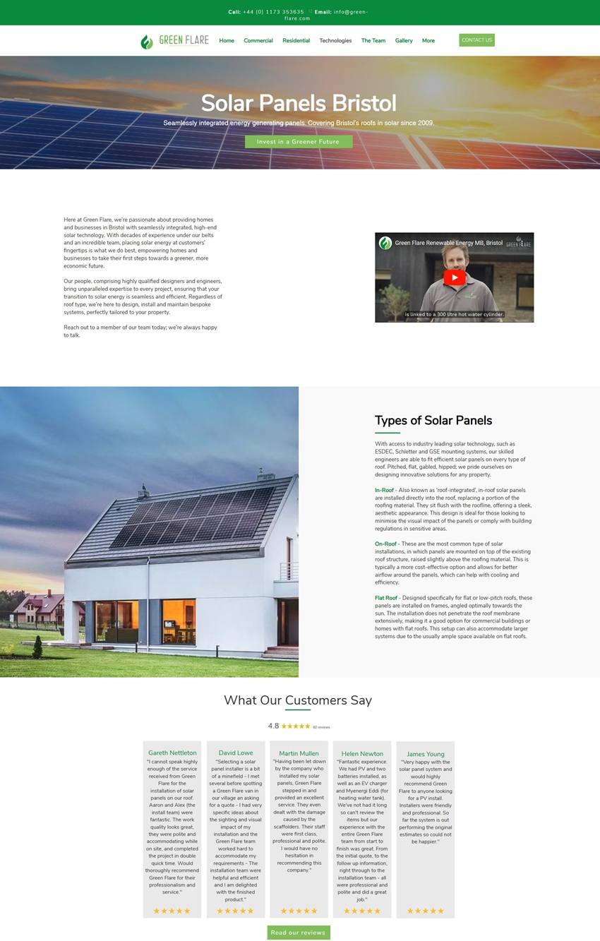 Green Flare solar panels page