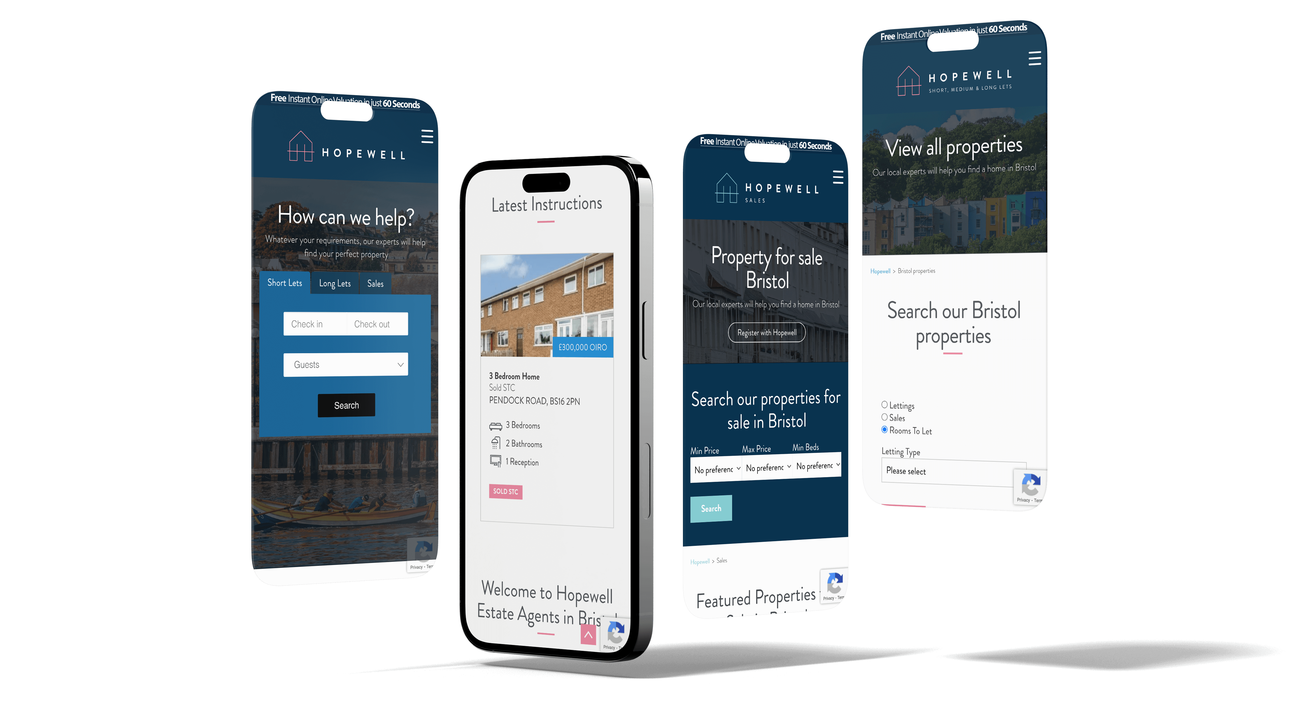 Hopewell site across four iPhone screens