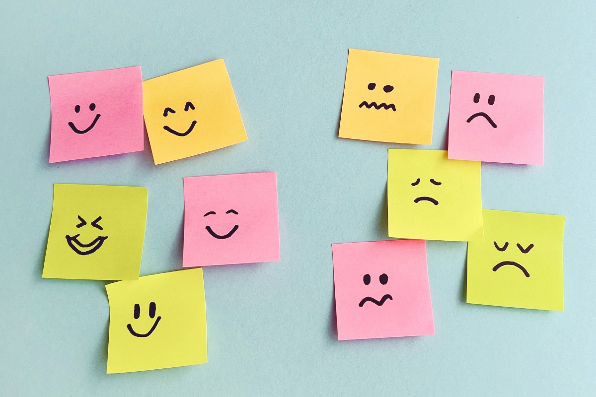 Happy and Sad emotions on sticky notes